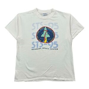 Vintage 90s Kennedy Space Center T Shirt Men Large White Astronaut Rocket Ship